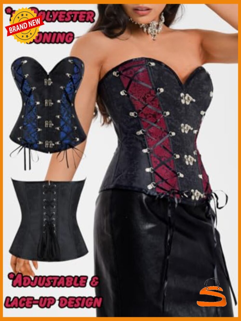 Steampunk Gothic Corset Bustier Lace-Up Front Clasps Jacquard - Picture 4 of 7